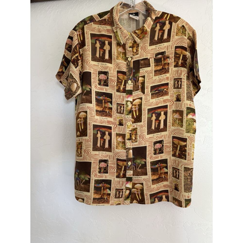 Dravus Seek The Unknown Mushroom Button Up Shirt Men’s Small Rayon Psychedelic